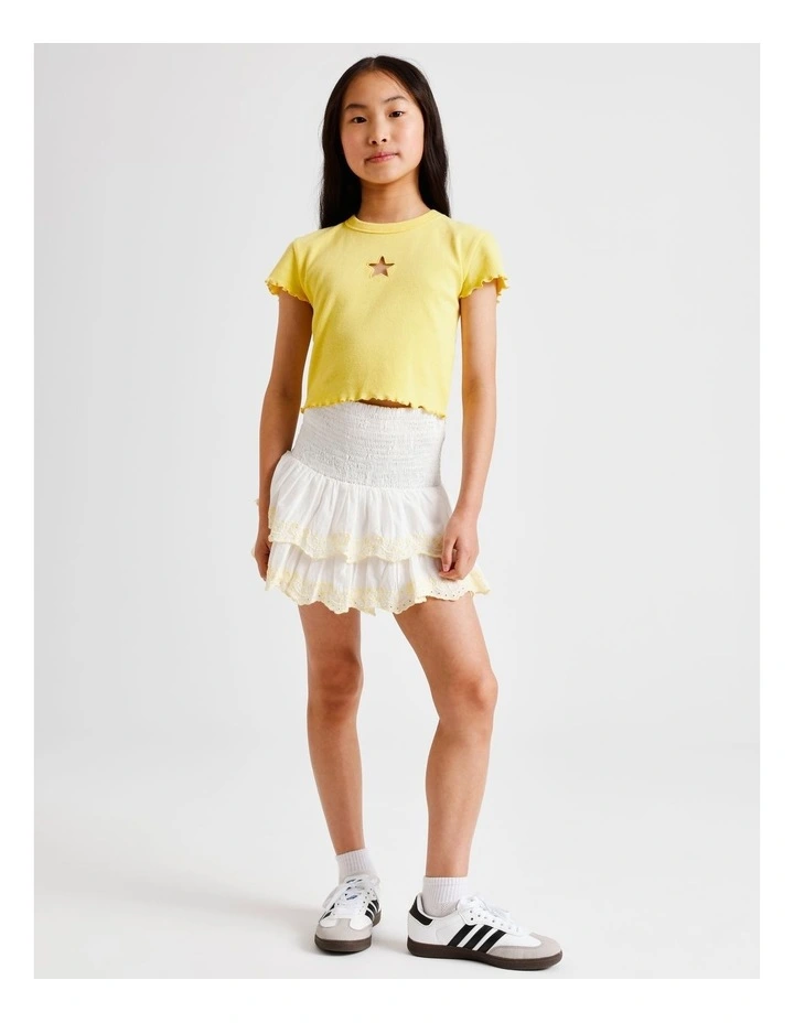 Short Sleeve Rib Top with Cut Out in Yellow image 3