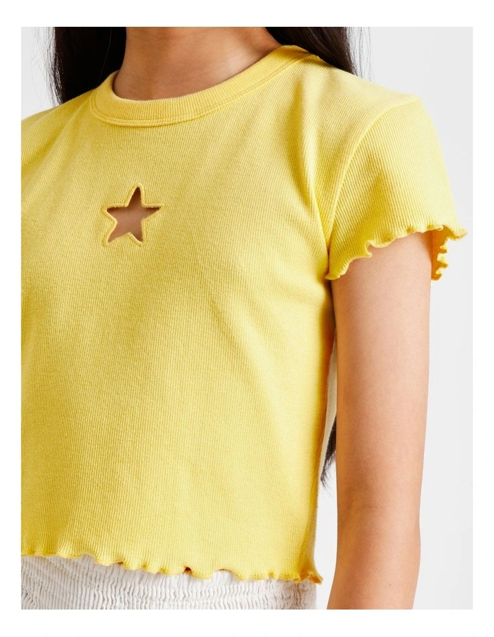 Short Sleeve Rib Top with Cut Out in Yellow image 4
