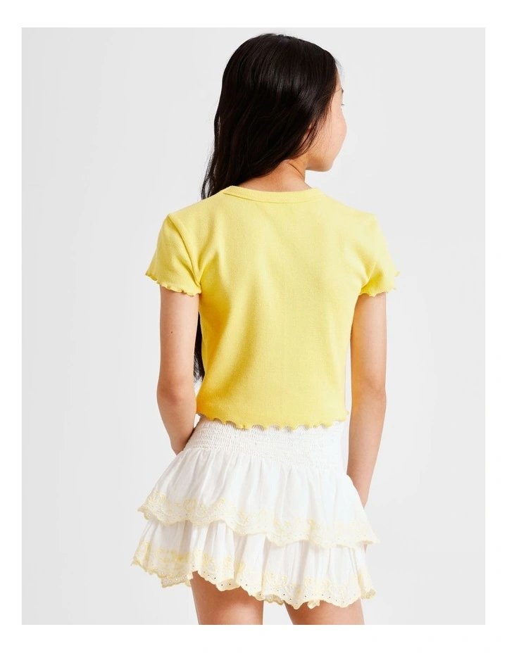 Short Sleeve Rib Top with Cut Out in Yellow image 5