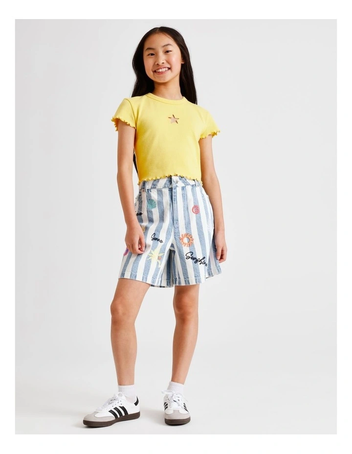 Short Sleeve Rib Top with Cut Out in Yellow image 6