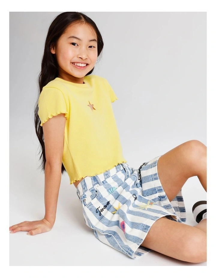 Short Sleeve Rib Top with Cut Out in Yellow image 7