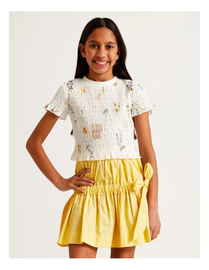 Tilii Short Sleeve Shirred Poplin Top in Ecru image 1