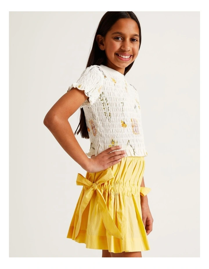 Tilii Short Sleeve Shirred Poplin Top in Ecru image 3