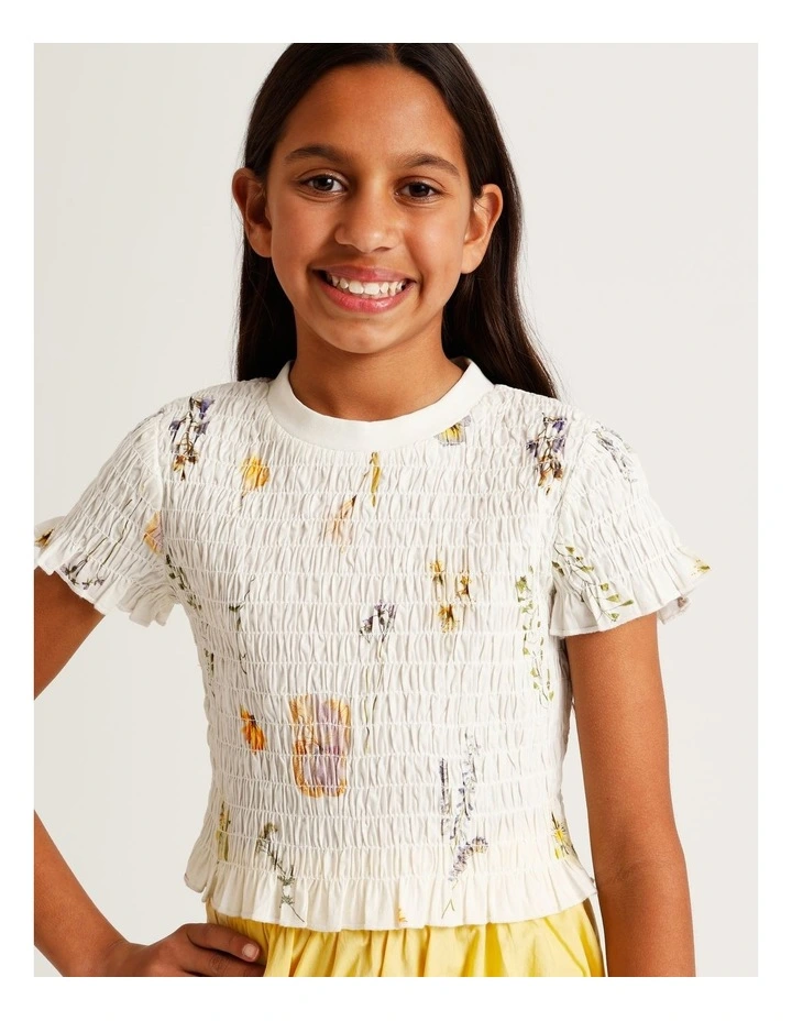 Tilii Short Sleeve Shirred Poplin Top in Ecru image 4