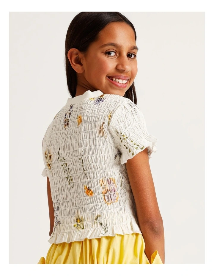 Tilii Short Sleeve Shirred Poplin Top in Ecru image 5