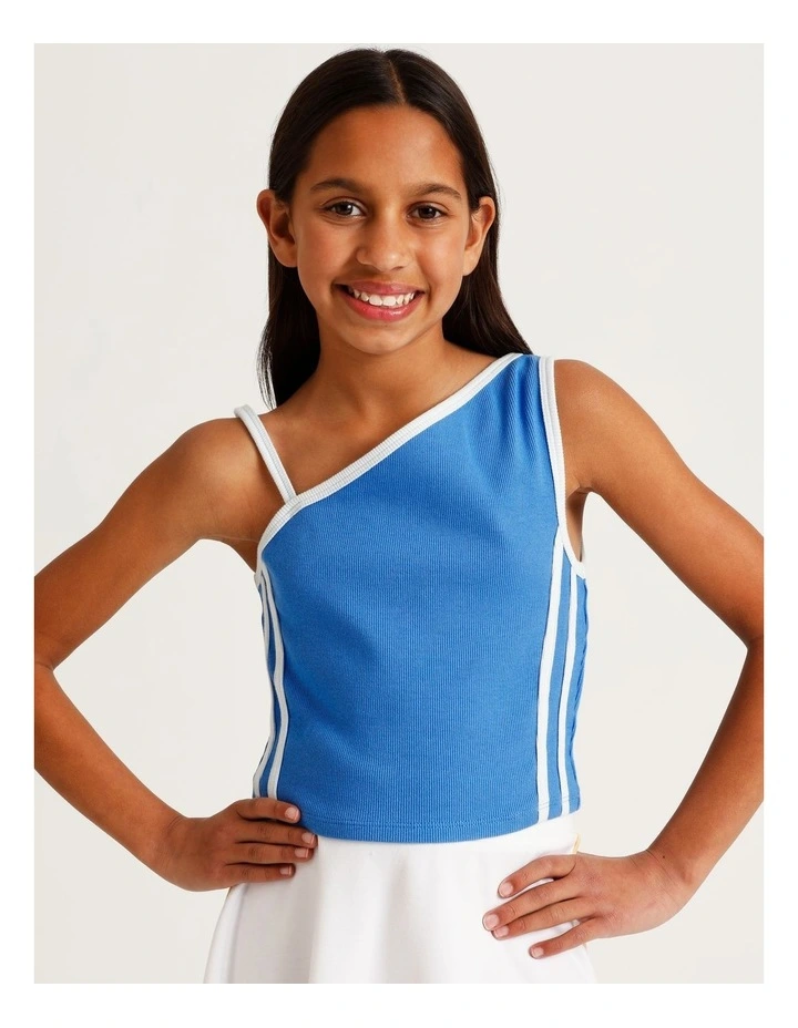 One Shoulder Rib Top with Side Stripe in Blue image 1
