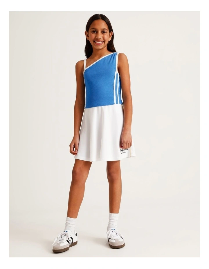 One Shoulder Rib Top with Side Stripe in Blue image 2