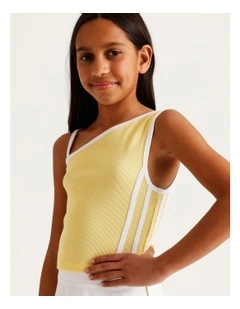 One Shoulder Rib Top with Side Stripe in Yellow