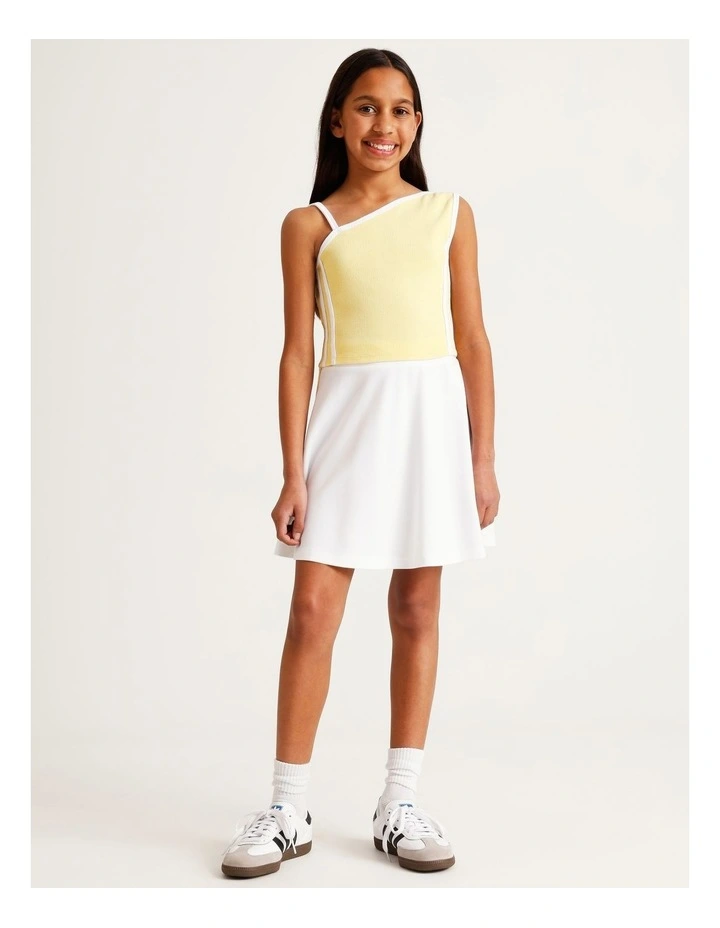 One Shoulder Rib Top with Side Stripe in Yellow image 2