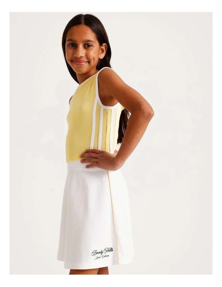 One Shoulder Rib Top with Side Stripe in Yellow image 3