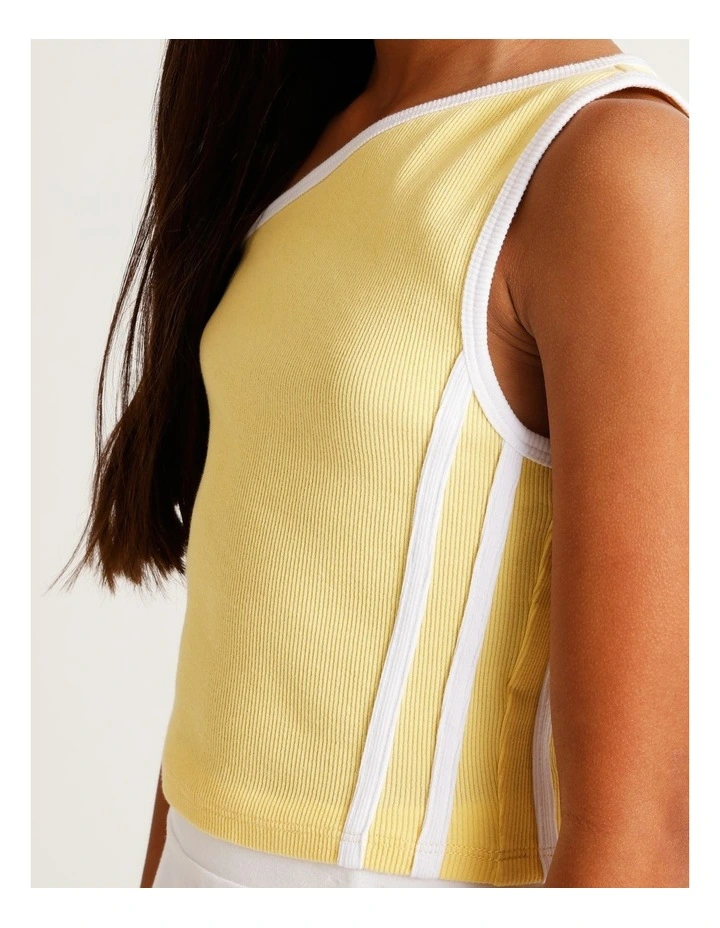 One Shoulder Rib Top with Side Stripe in Yellow image 4