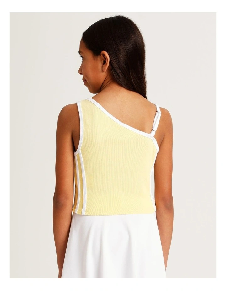 One Shoulder Rib Top with Side Stripe in Yellow image 5