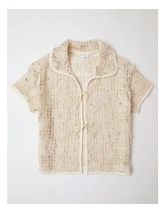Short Sleeve Crochet Shirt in Natural