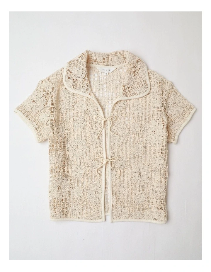 Short Sleeve Crochet Shirt in Natural image 1
