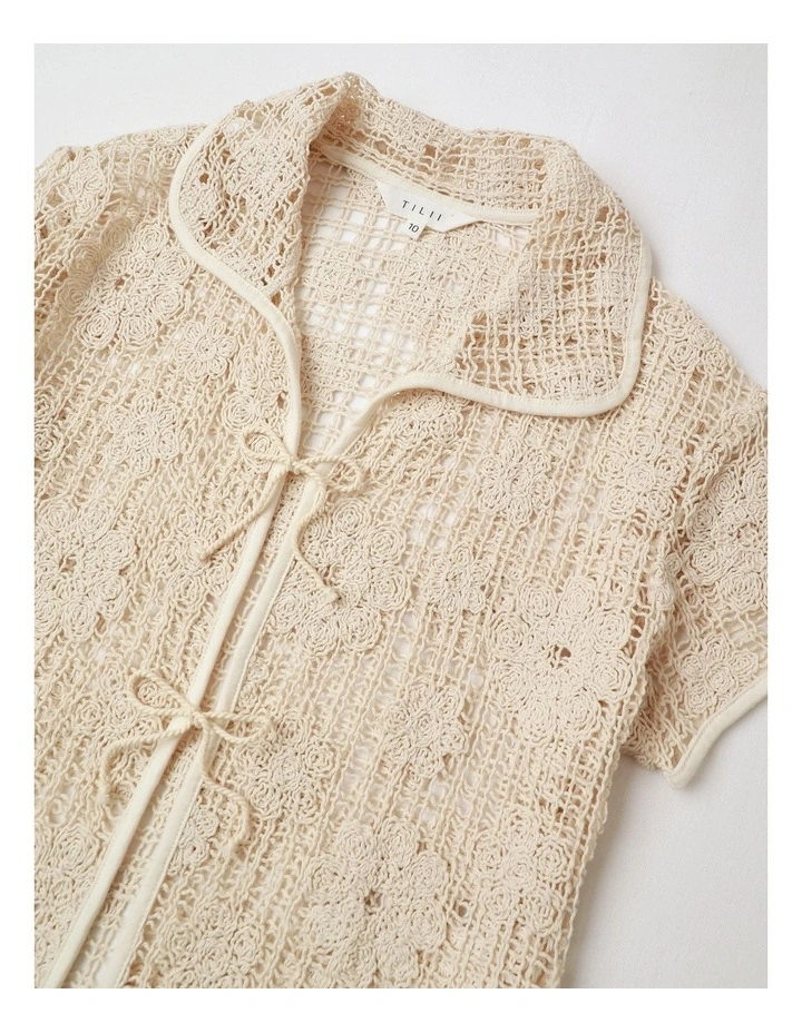 Short Sleeve Crochet Shirt in Natural image 2