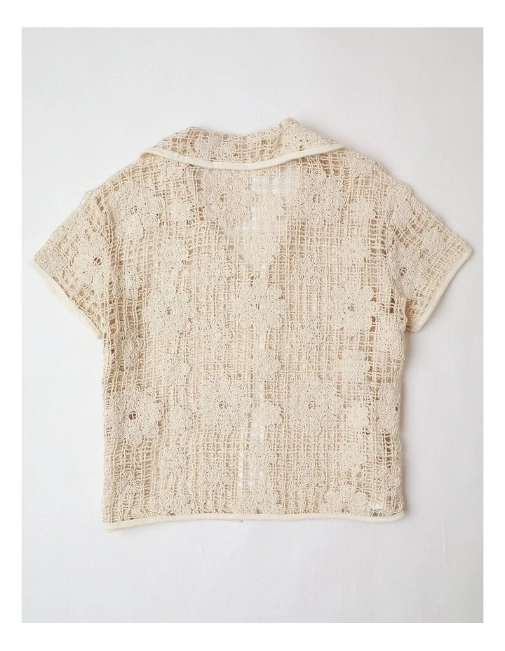 Short Sleeve Crochet Shirt in Natural image 3
