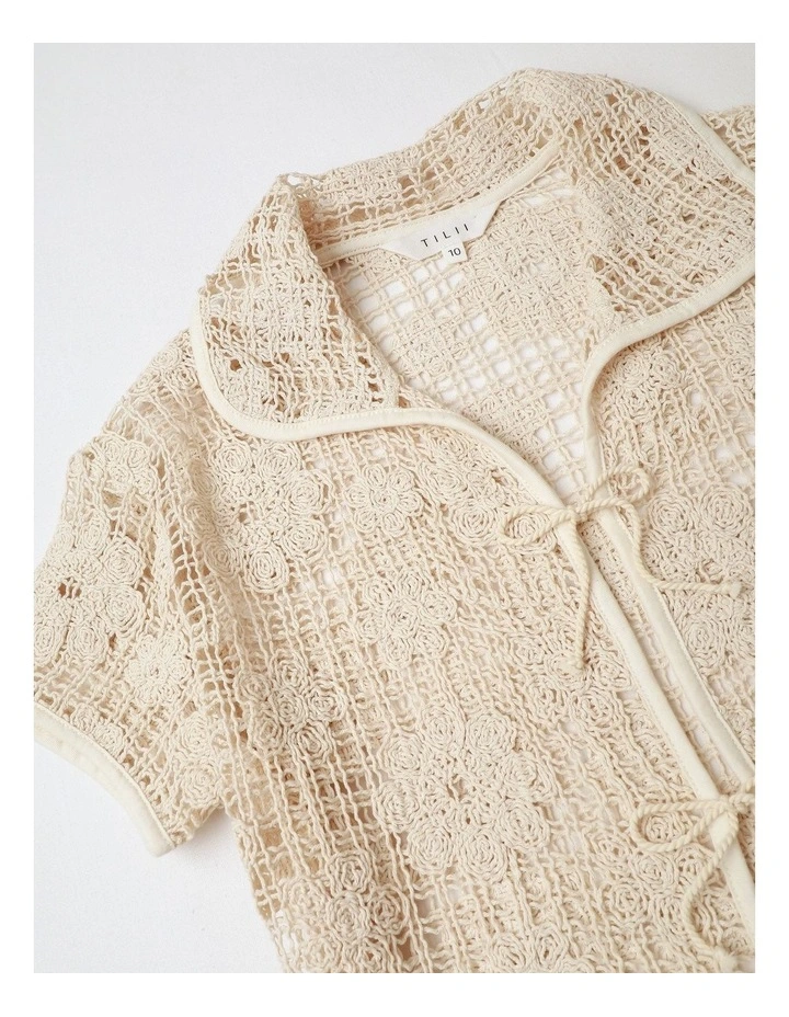 Short Sleeve Crochet Shirt in Natural image 4