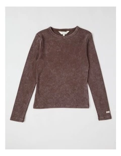 The Edit' Acid Wash Rib Tee in Brown