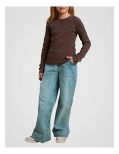 The Edit' Acid Wash Rib Tee in Brown