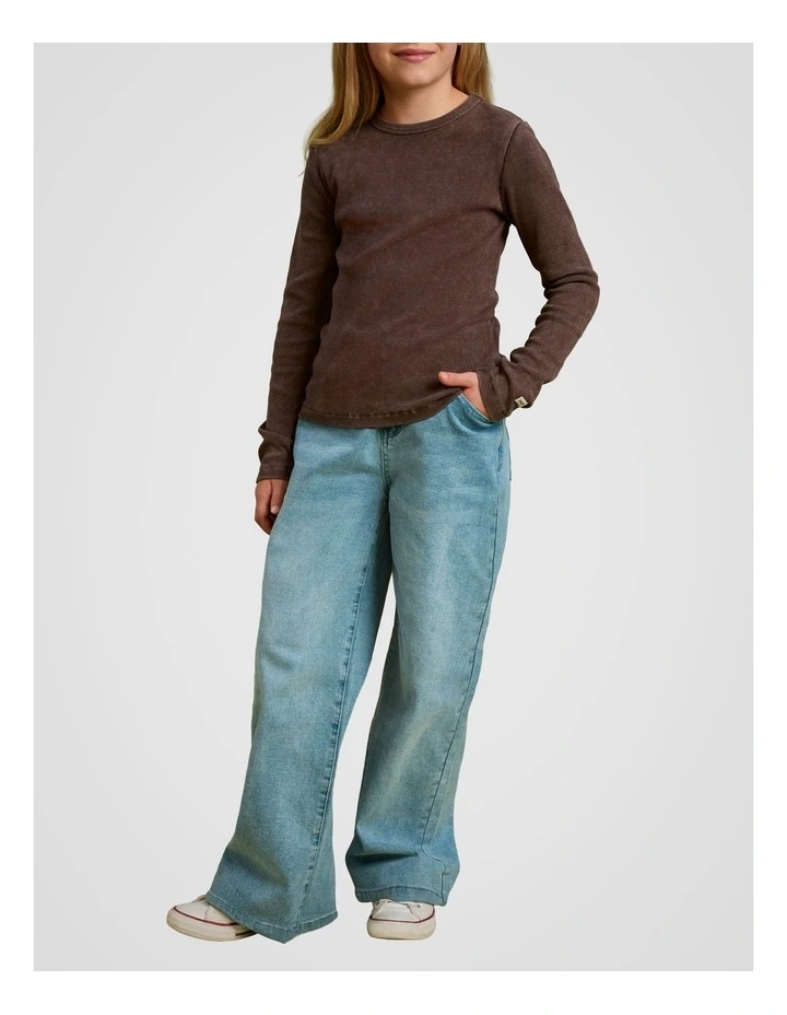 The Edit' Acid Wash Rib Tee in Brown image 1