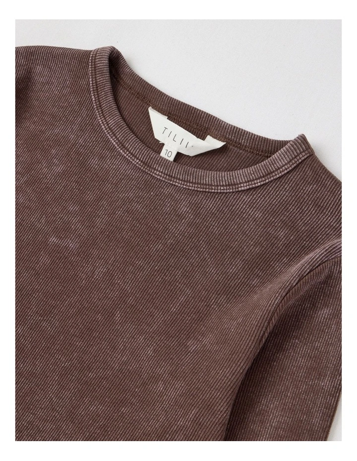 The Edit' Acid Wash Rib Tee in Brown image 2