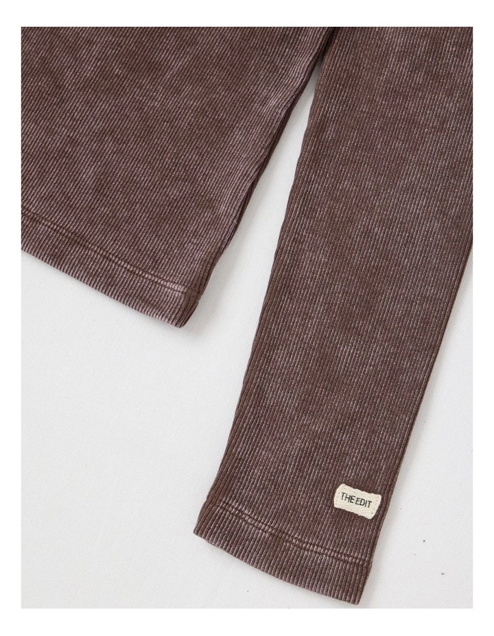 The Edit' Acid Wash Rib Tee in Brown image 3