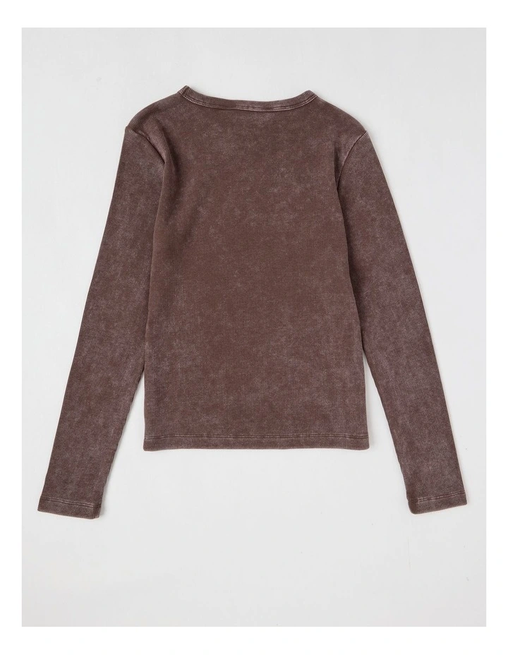 The Edit' Acid Wash Rib Tee in Brown image 4