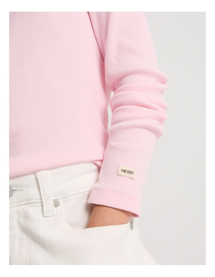 The Edit Rib Tee in Grey Pink image 5