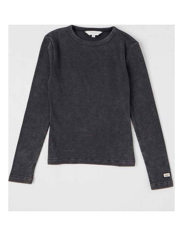 The Edit Acid Wash Rib Tee in Black image 1