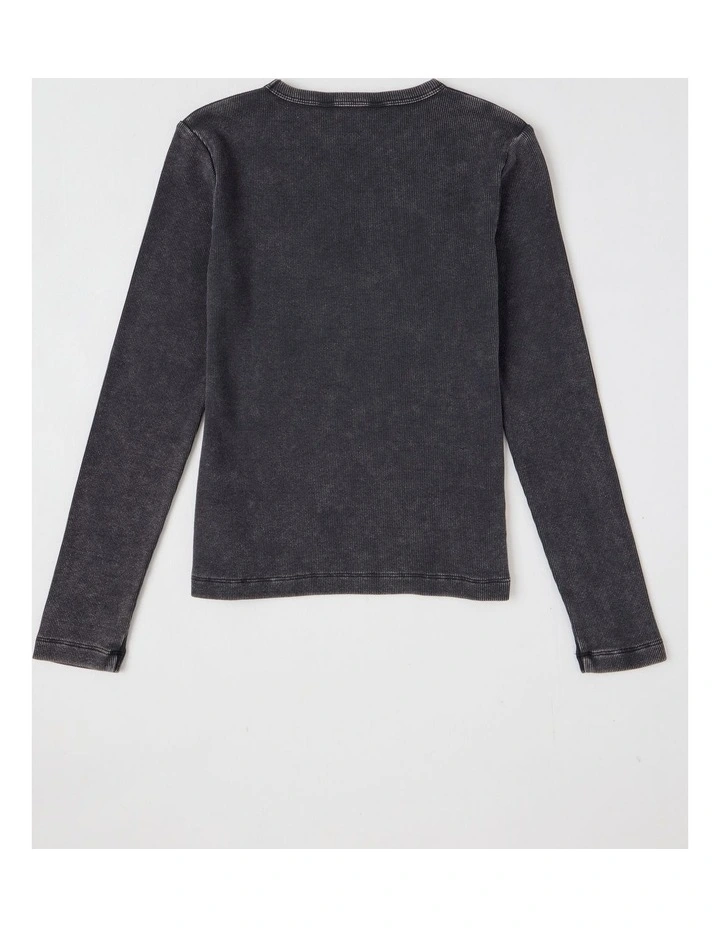 The Edit Acid Wash Rib Tee in Black image 4