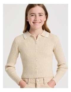 Knitted Button Down Top in Oat Marle