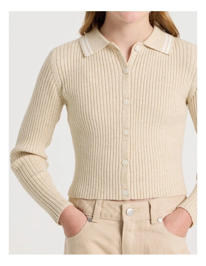 Knitted Button Down Top in Oat Marle image 4