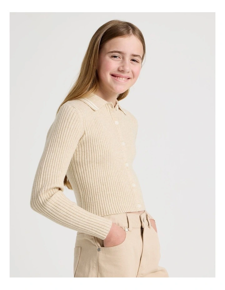 Knitted Button Down Top in Oat Marle image 5