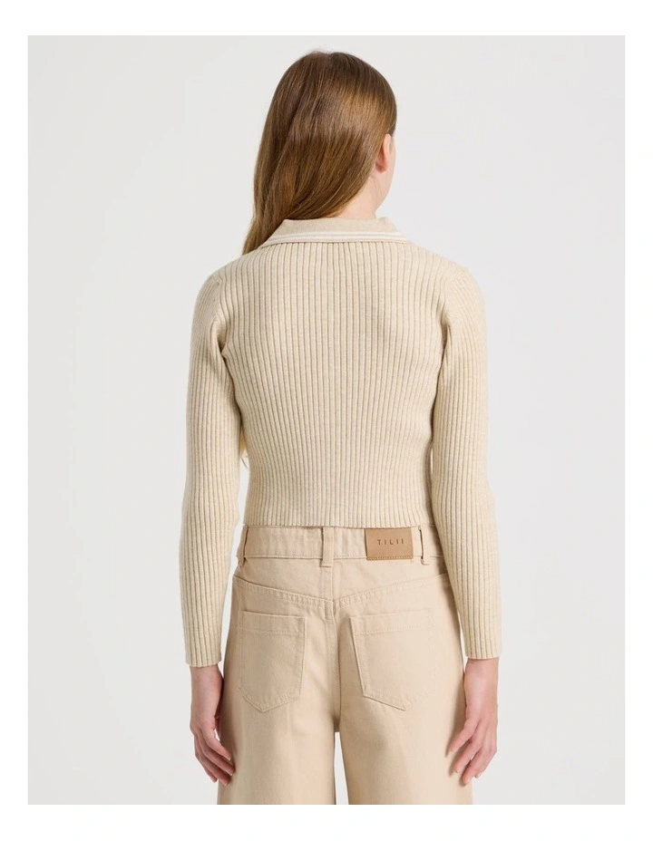 Knitted Button Down Top in Oat Marle image 6