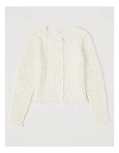 Shirred Button Down Top in White