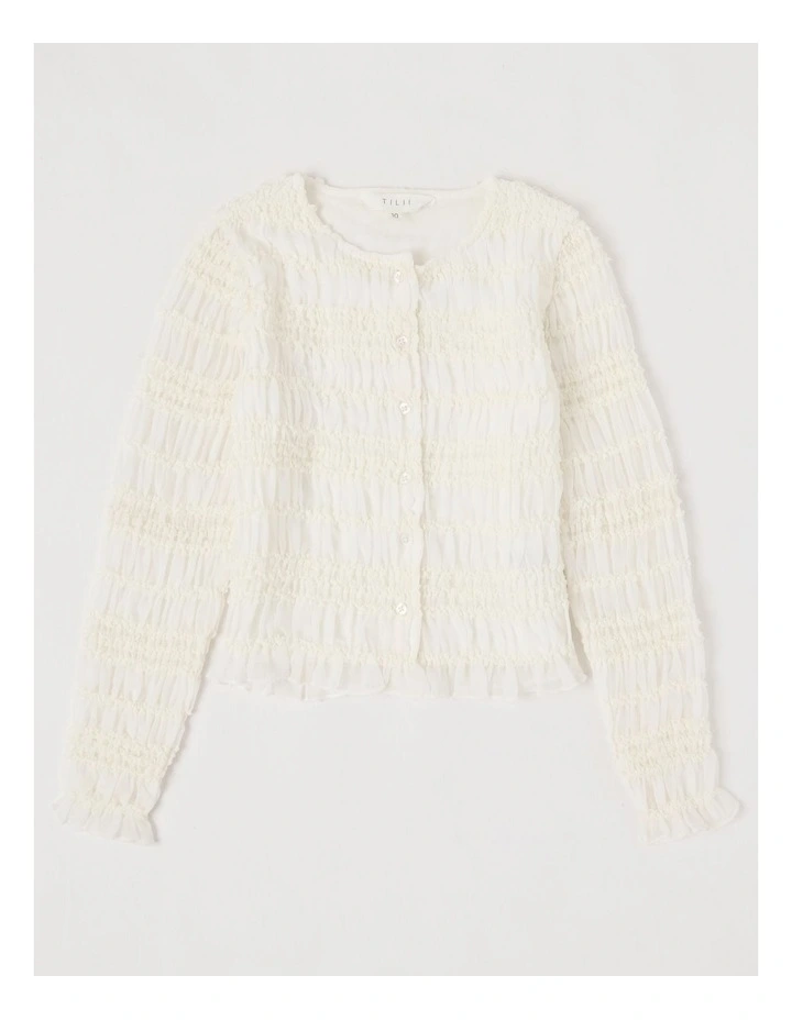 Shirred Button Down Top in White image 1