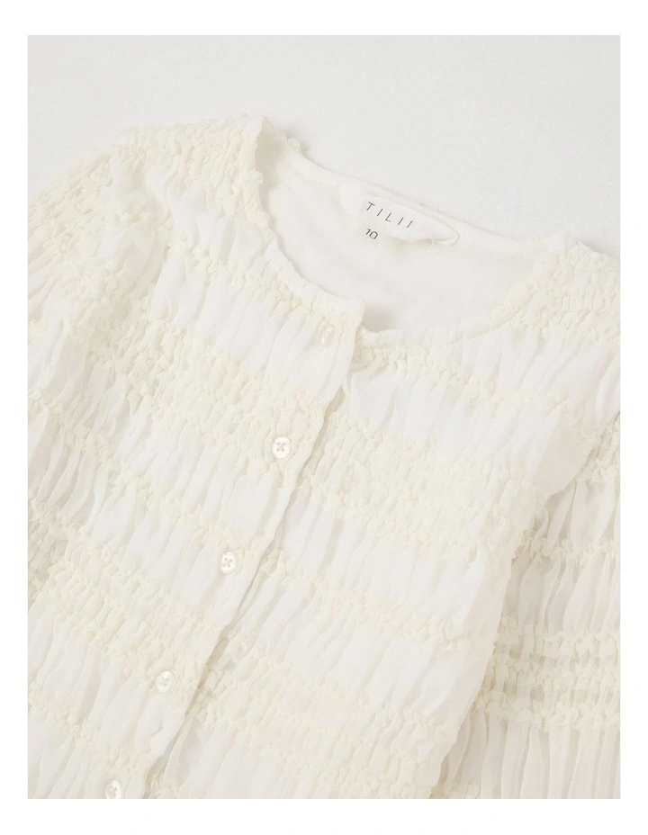 Shirred Button Down Top in White image 2