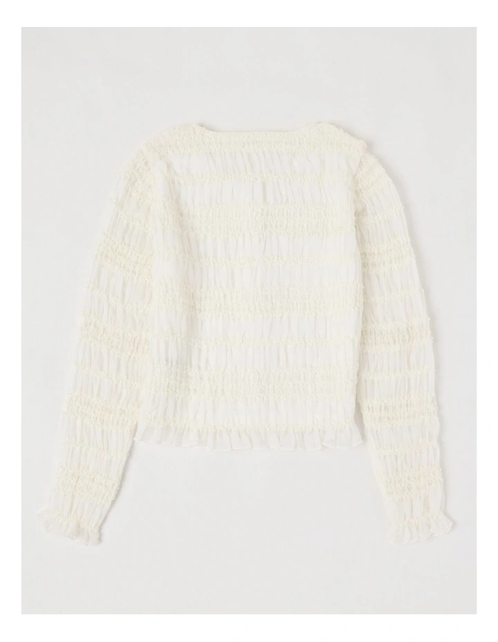 Shirred Button Down Top in White image 3