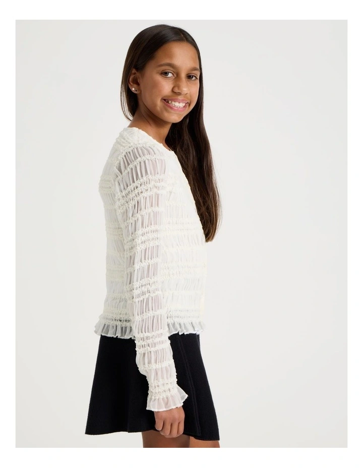 Shirred Button Down Top in White image 4