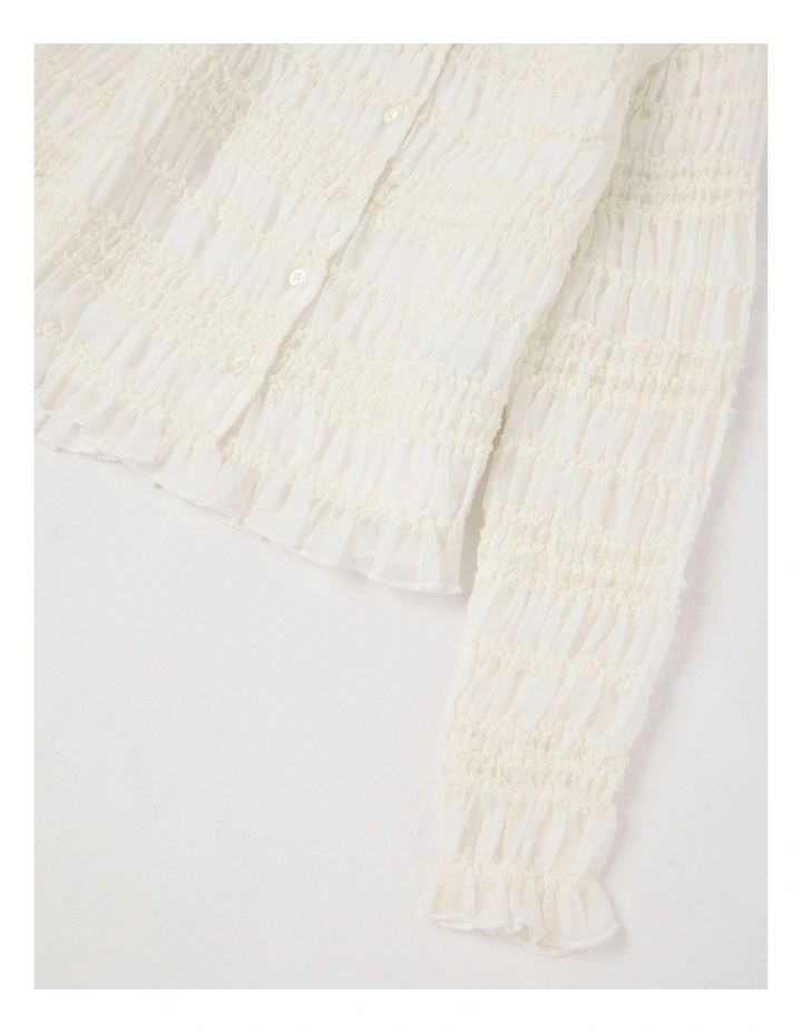 Shirred Button Down Top in White image 4