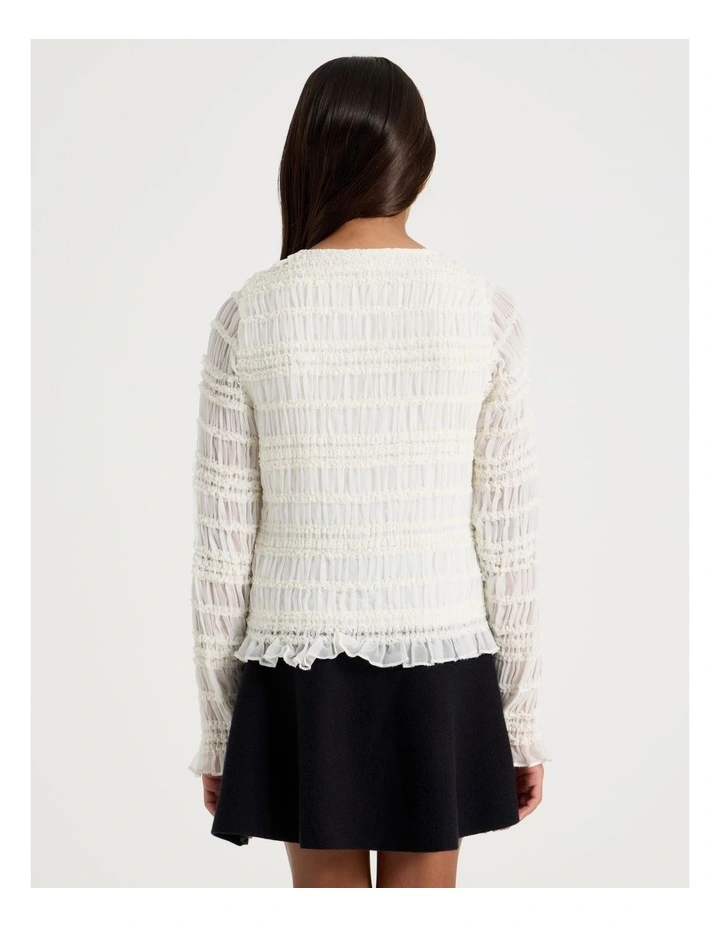 Shirred Button Down Top in White image 6