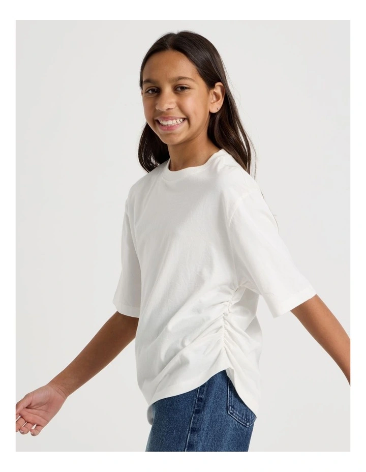 Oversized T-shirt With Rouched Side Detail in White image 2