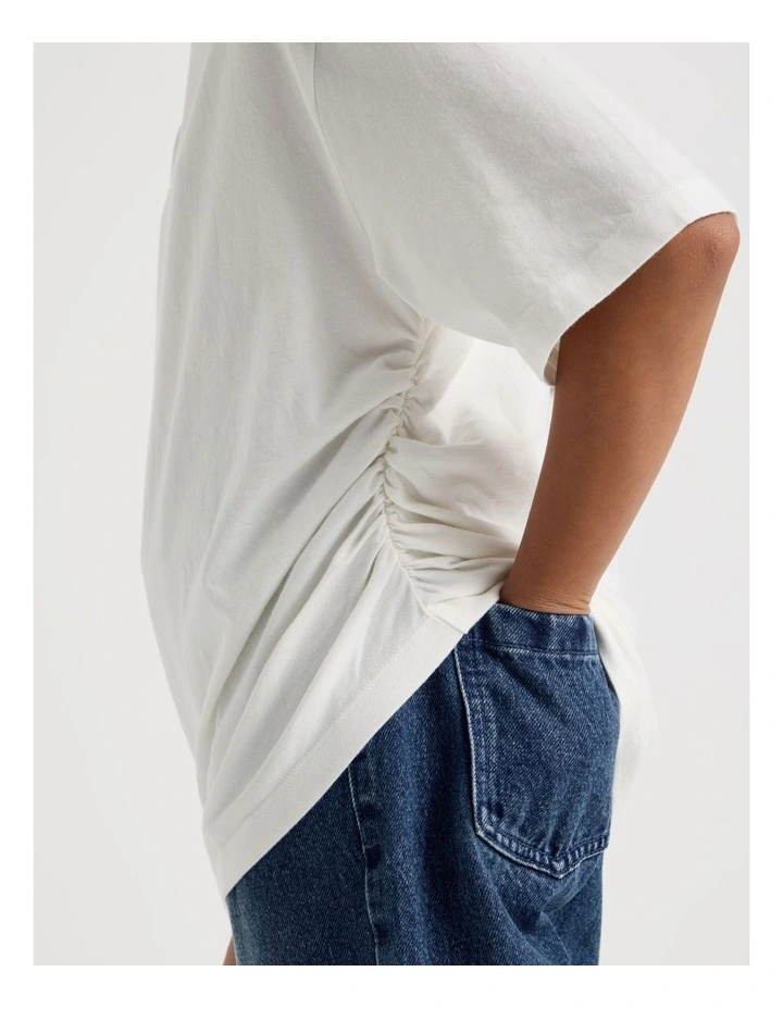 Oversized T-shirt With Rouched Side Detail in White image 4