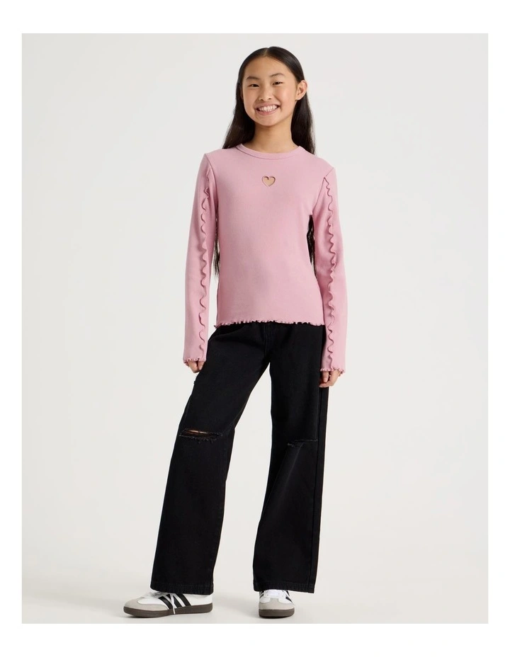 Twist Neck Detail Rib Top in Pink image 1