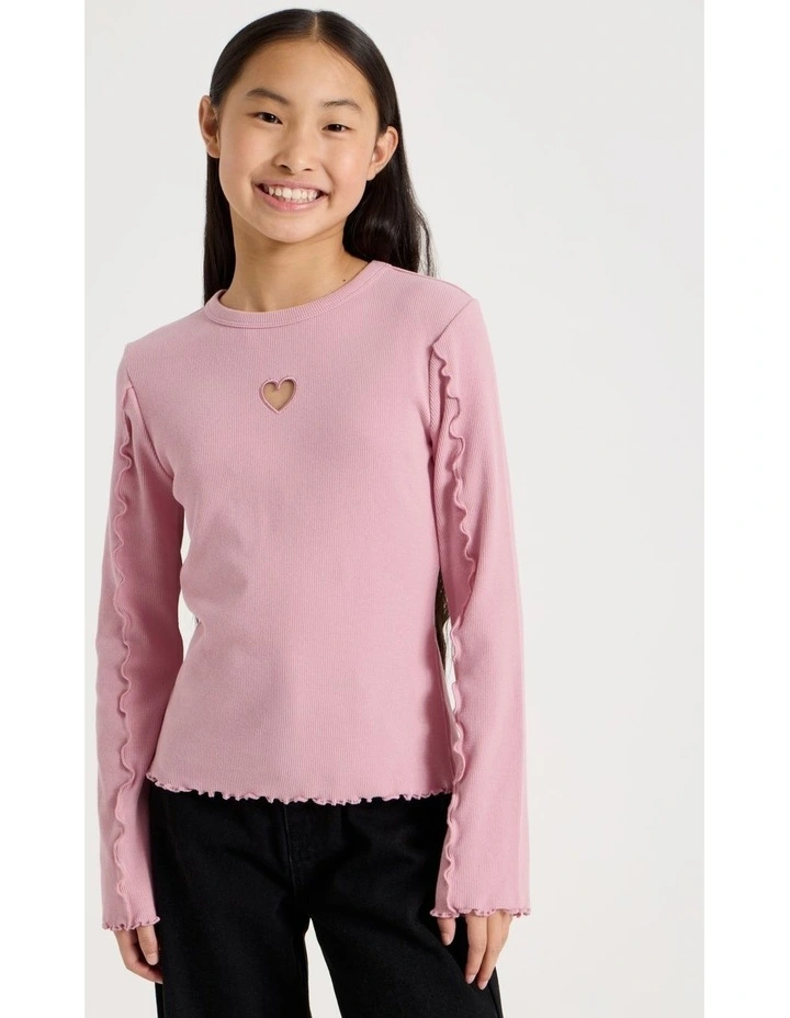 Twist Neck Detail Rib Top in Pink image 2