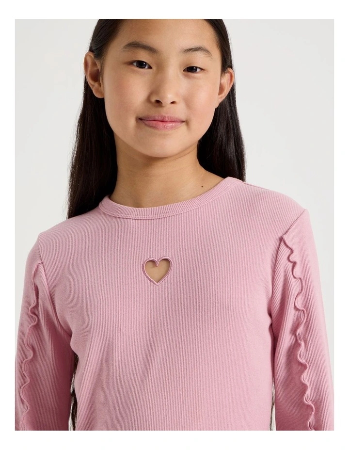 Twist Neck Detail Rib Top in Pink image 3