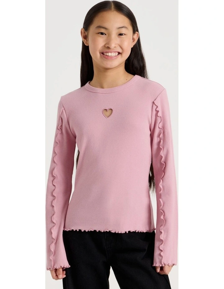 Twist Neck Detail Rib Top in Pink image 4