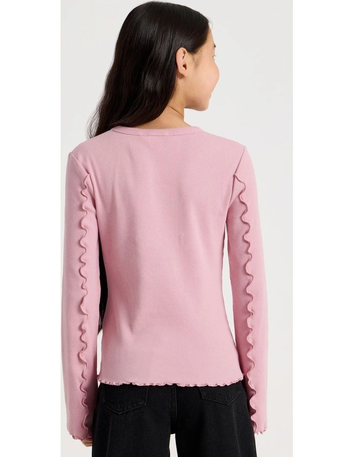 Twist Neck Detail Rib Top in Pink image 6