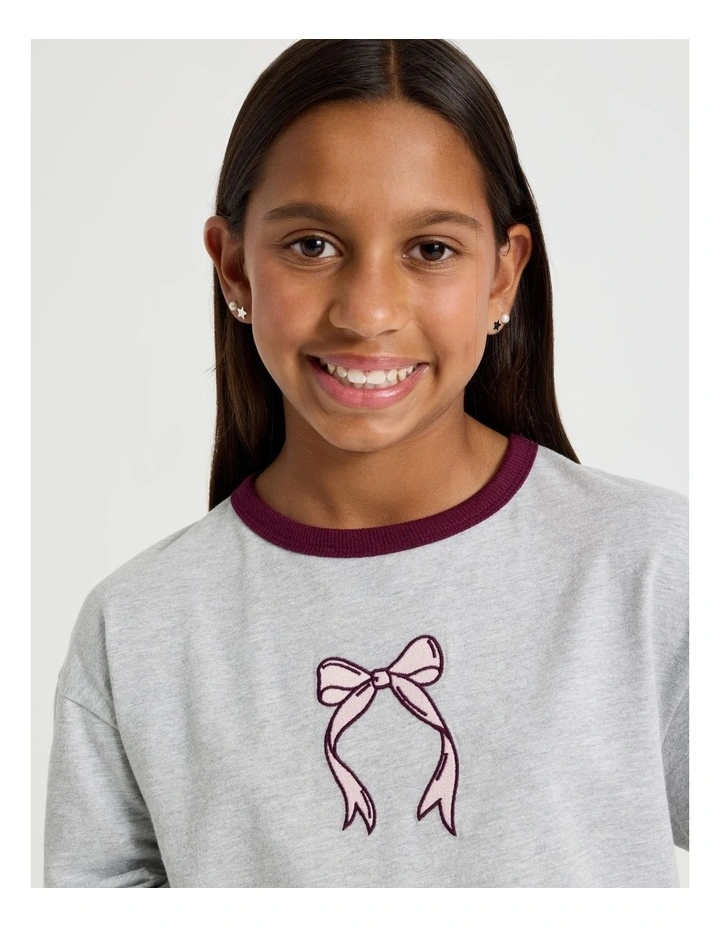 Oversized Tee with Flower Embroidery in Light Grey image 3