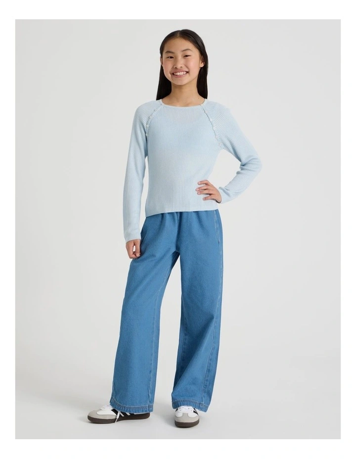 Rib Top with Button Detail in Blue image 1